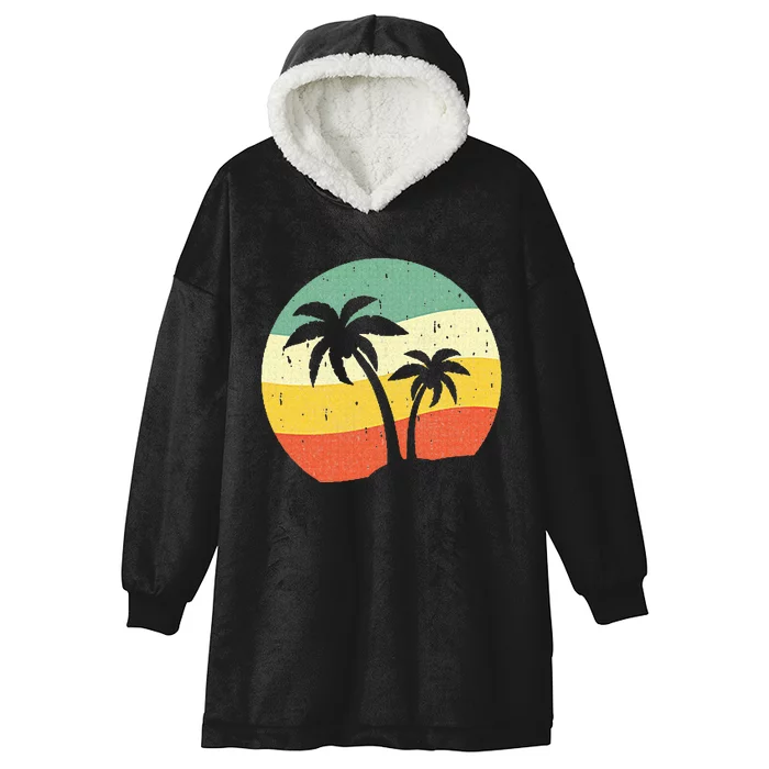 Palm Tree Summer Retro Sunshine Summer Vacation Hooded Wearable Blanket