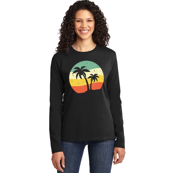 Palm Tree Summer Retro Sunshine Summer Vacation Ladies Long Sleeve Shirt