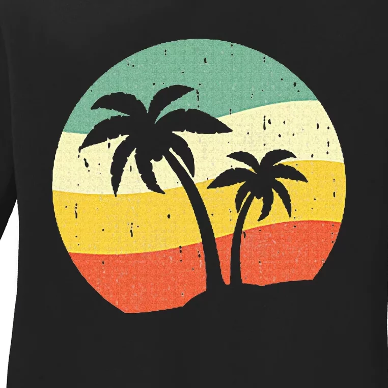 Palm Tree Summer Retro Sunshine Summer Vacation Ladies Long Sleeve Shirt