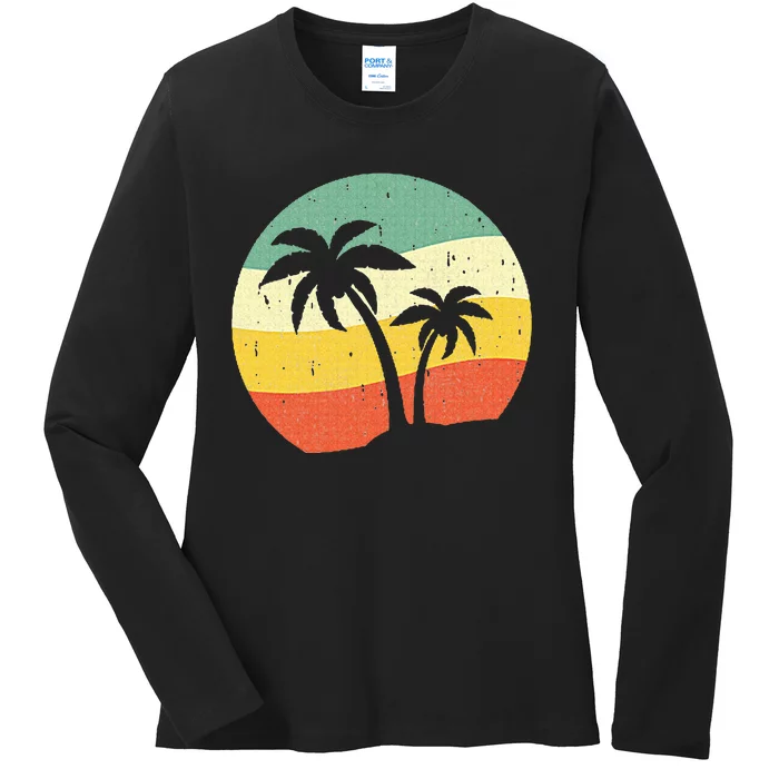 Palm Tree Summer Retro Sunshine Summer Vacation Ladies Long Sleeve Shirt