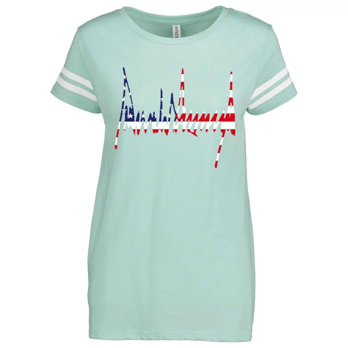 President Trump Signature Usa Flag Color Patriotic American Enza Ladies Jersey Football T-Shirt