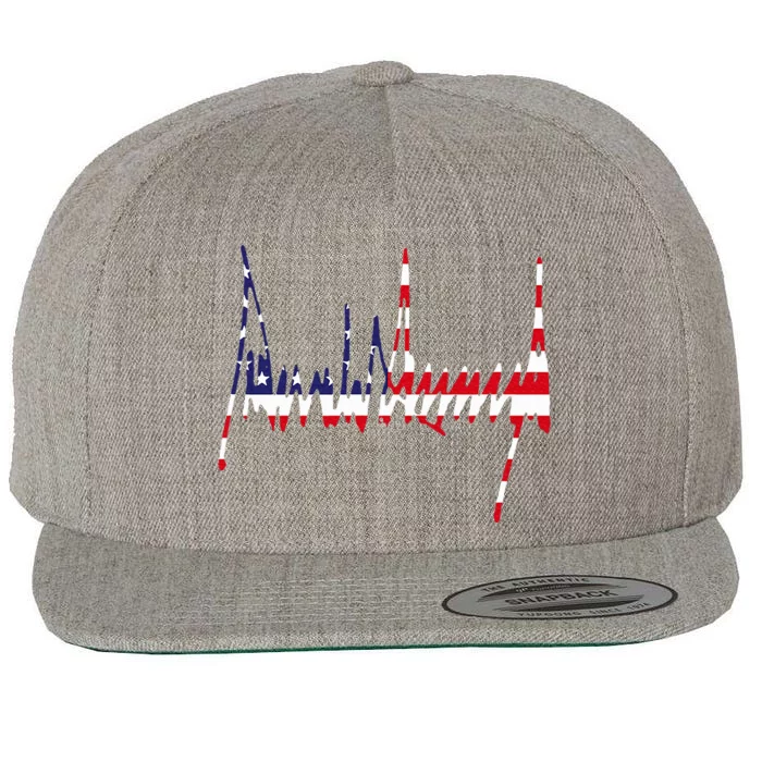 President Trump Signature Usa Flag Color Patriotic American Wool Snapback Cap