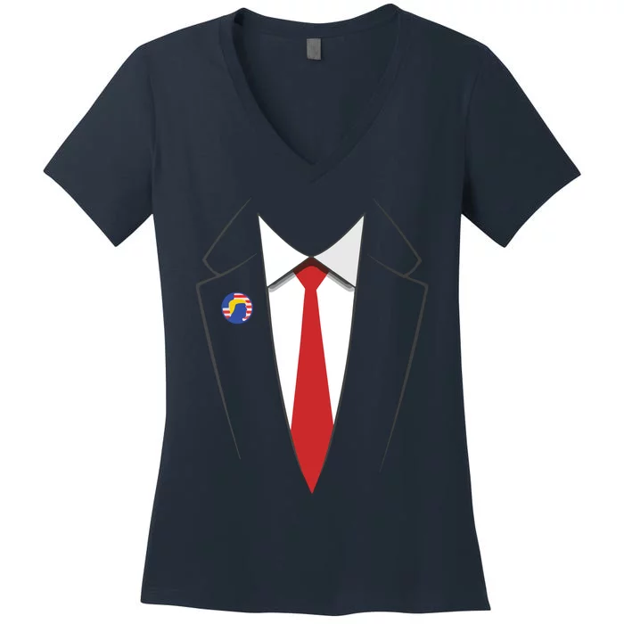 President Trump Suit US President Easy Costume Women's V-Neck T-Shirt