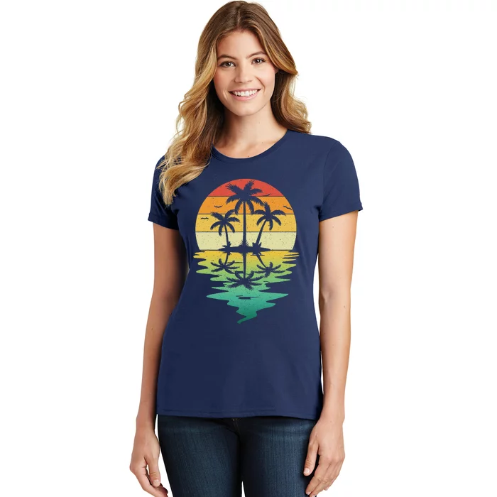 Palm Tree Silhouette Sunset Retro Vintage 70s Nature Lover Women's T-Shirt