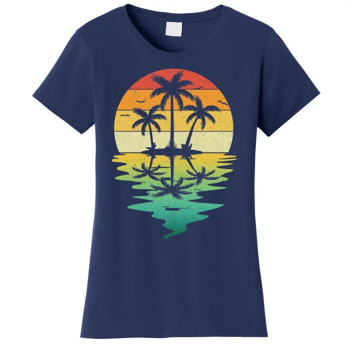 Palm Tree Silhouette Sunset Retro Vintage 70s Nature Lover Women's T-Shirt