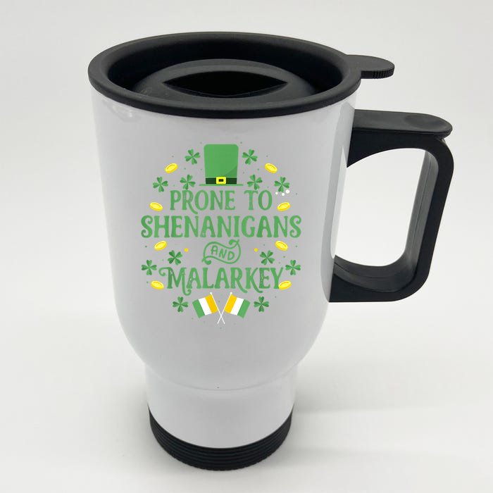 Prone To Shenanigans And Malarkey Funny St Patricks Day Front & Back Stainless Steel Travel Mug