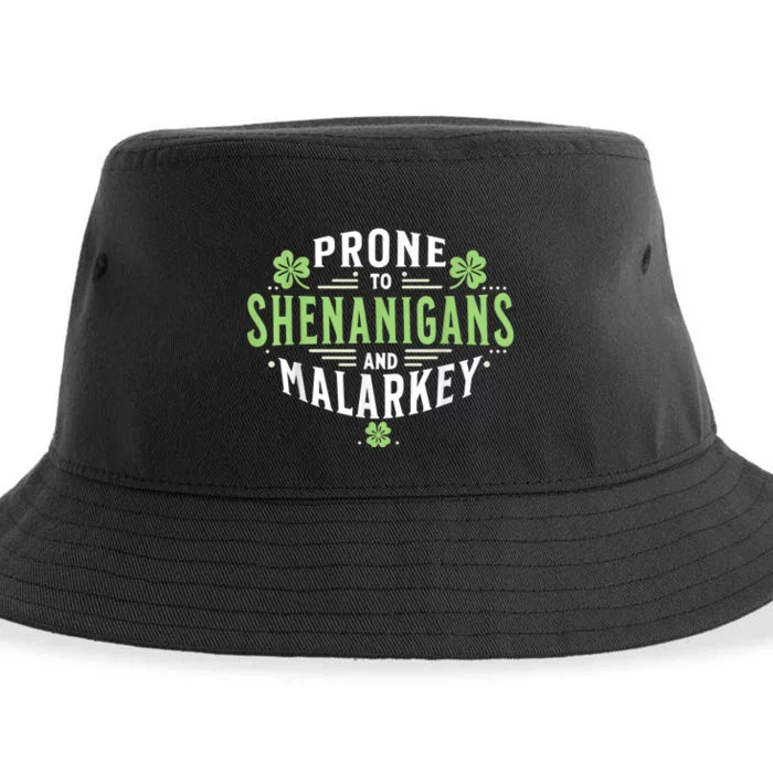 Prone To Shenanigans & Malarkey Fun Clovers St Patrick’S Day Sustainable Bucket Hat