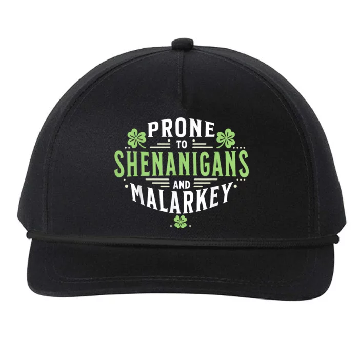 Prone To Shenanigans & Malarkey Fun Clovers St Patrick’S Day Snapback Five-Panel Rope Hat