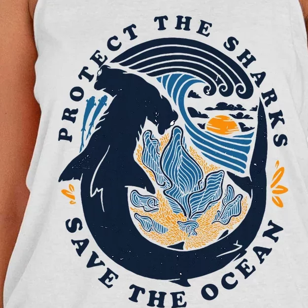 Protect The Shark Save The Ocean Save Ocean Animals Women's Knotted Racerback Tank