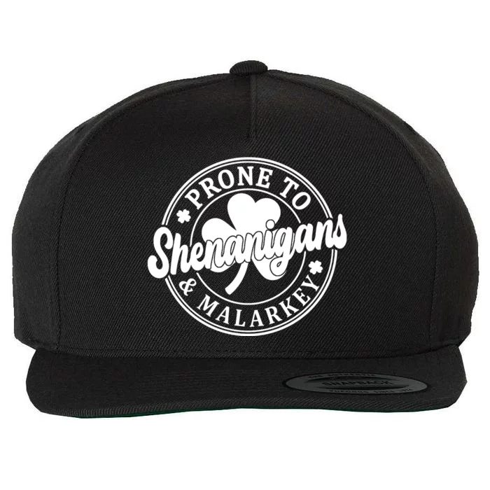 Prone To Shenanigans Malarkey St Patricks Day Wool Snapback Cap