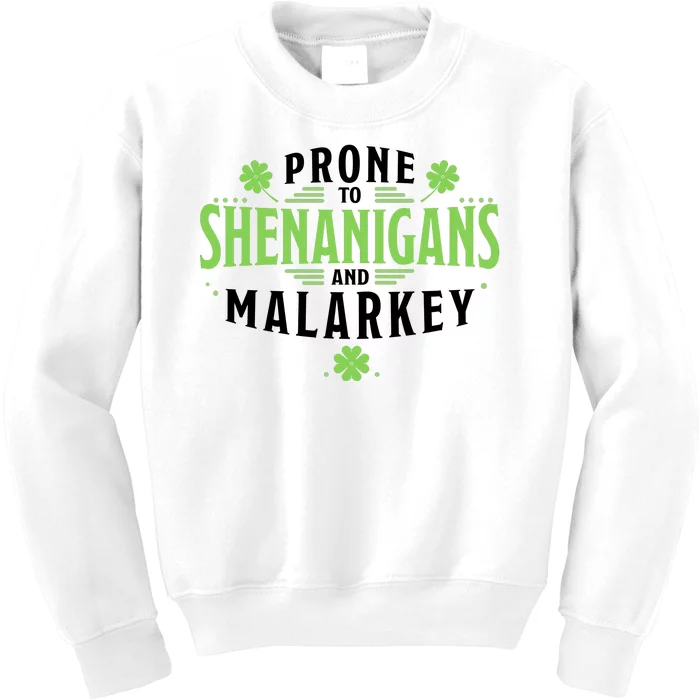 Prone To Shenanigans And Malarkey St Patricks Day Kids Sweatshirt