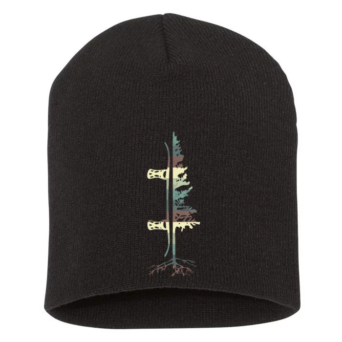 Pine Tree Snowboard Snowboarding Gift Short Acrylic Beanie