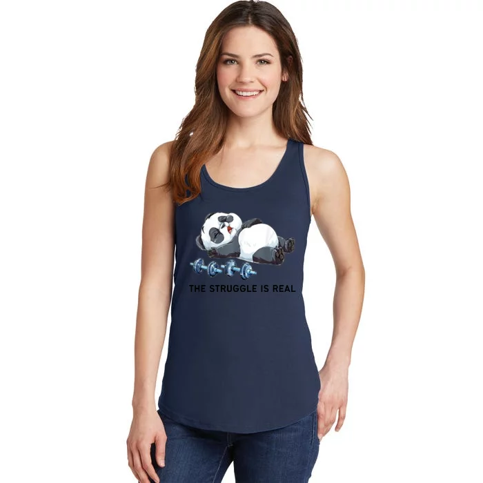 Panda The Struggle Is Real Weightlifting Fitness Gym Funny Ladies Essential Tank