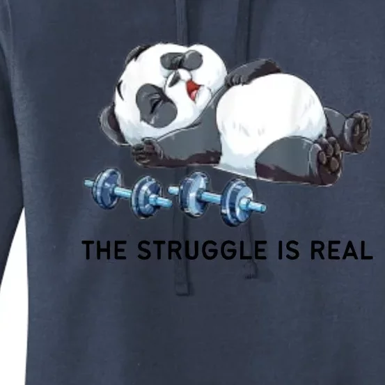 Panda The Struggle Is Real Weightlifting Fitness Gym Funny Women's Pullover Hoodie