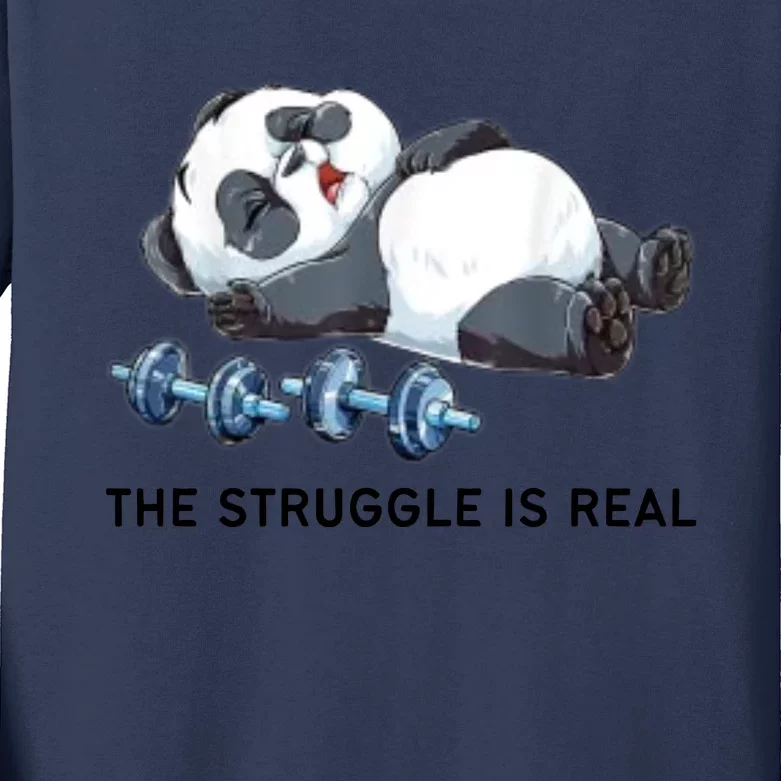 Panda The Struggle Is Real Weightlifting Fitness Gym Funny Kids Long Sleeve Shirt