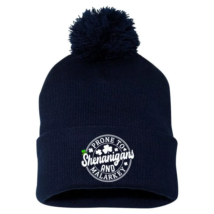 Prone To Shenanigans And Malarkey Shamrock St Patricks Day Pom Pom 12in Knit Beanie