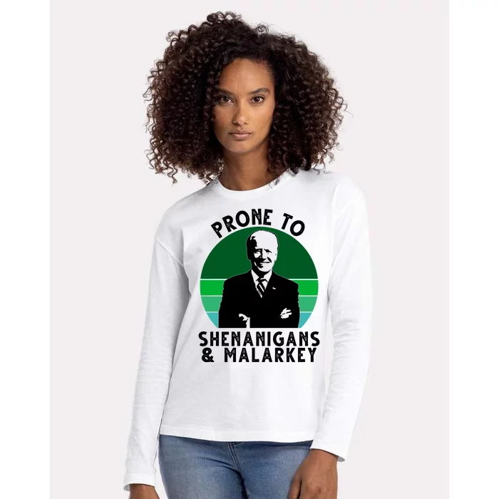 Prone To Shenanigans And Malarkey Funny Joe Biden Womens Cotton Relaxed Long Sleeve T-Shirt