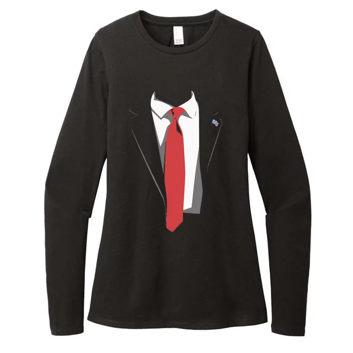 President Trump Suit Illustration Tie Lovers Womens CVC Long Sleeve Shirt