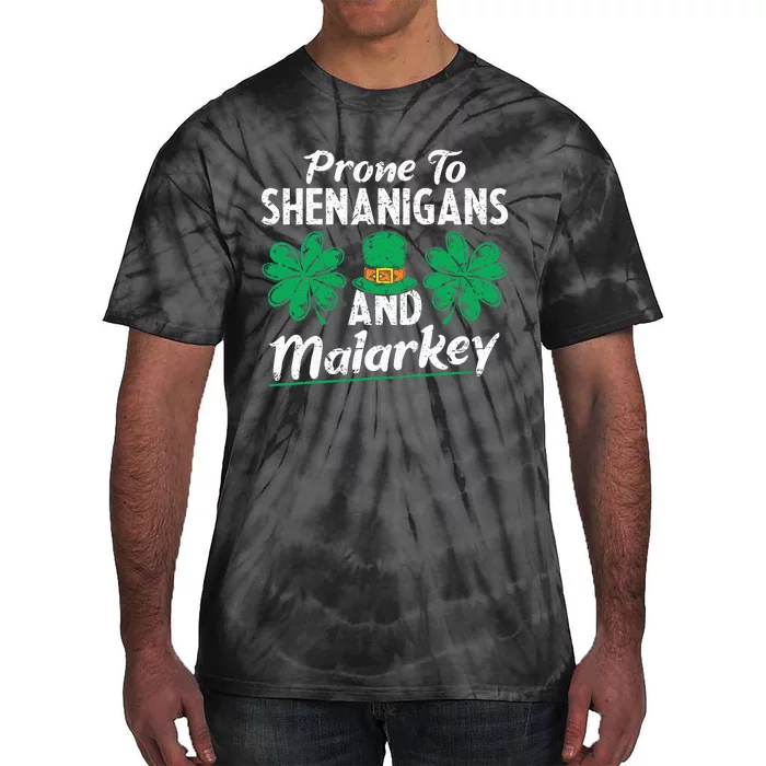 Prone To Shenanigans And Malarkey Clovers Shamrock Vintage Tie-Dye T-Shirt