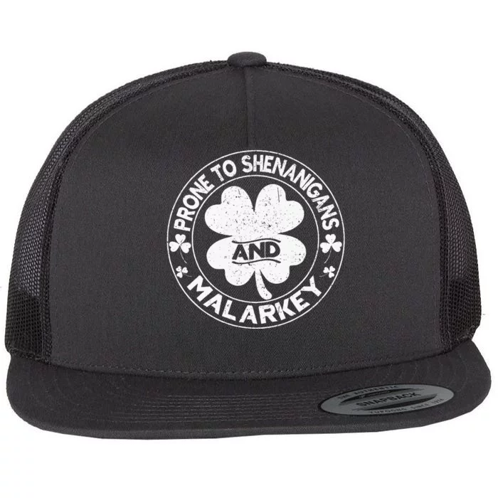 Prone To Shenanigans And Malarkey Shamrock St Patrick's Day Flat Bill Trucker Hat