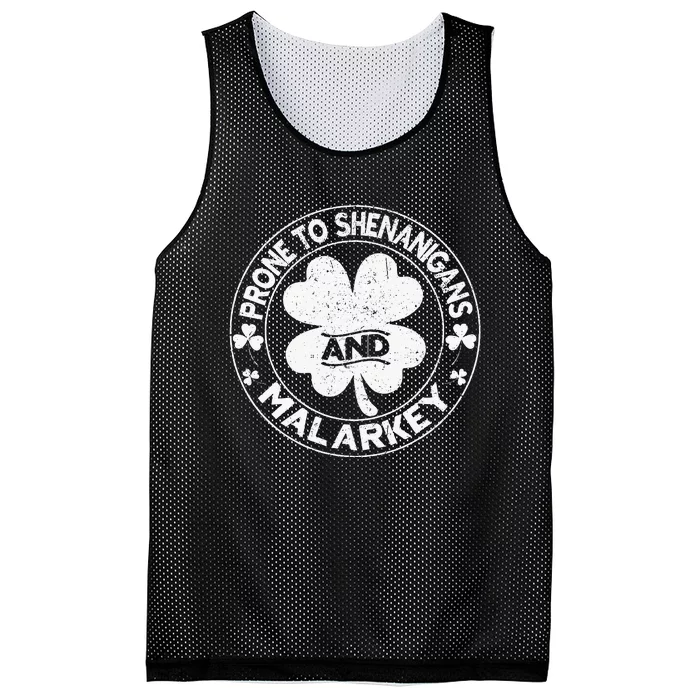 Prone To Shenanigans And Malarkey Shamrock St Patrick's Day Mesh Reversible Basketball Jersey Tank