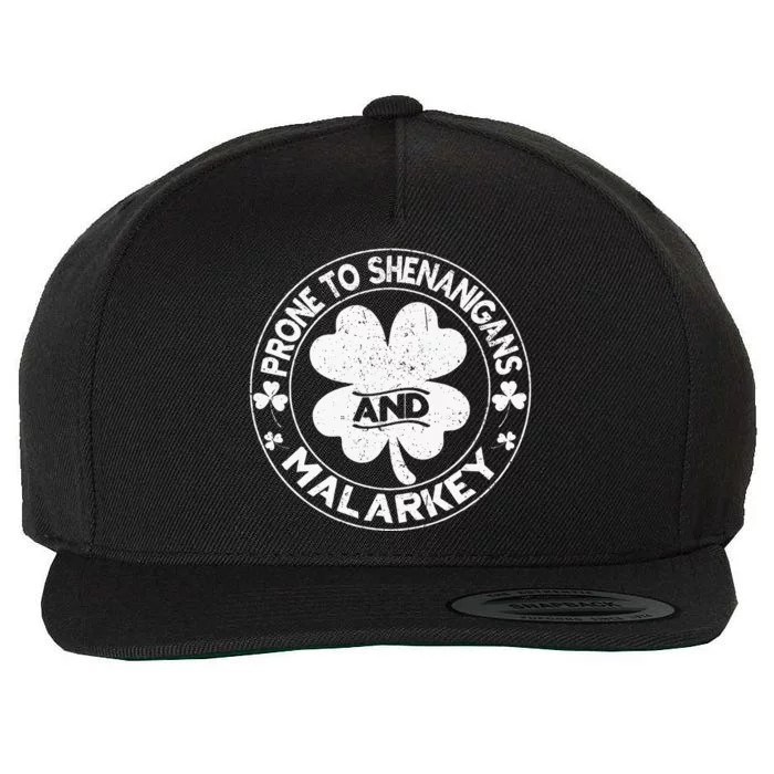 Prone To Shenanigans And Malarkey Shamrock St Patrick's Day Wool Snapback Cap