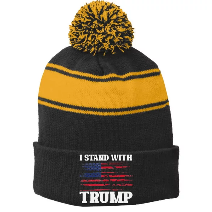 Pro Trump Supporter Trump I Stand With Trump Stripe Pom Pom Beanie