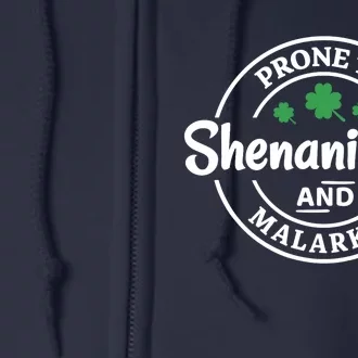 Prone to Shenanigans and Malarkey Funny St. Patricks's Day Full Zip Hoodie