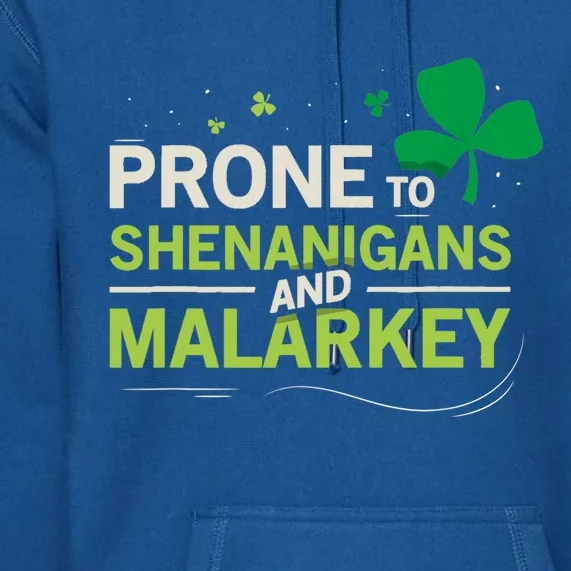 Prone To Shenanigans And Malarkey Funny Ireland Leprechaun Irish Gift Premium Hoodie