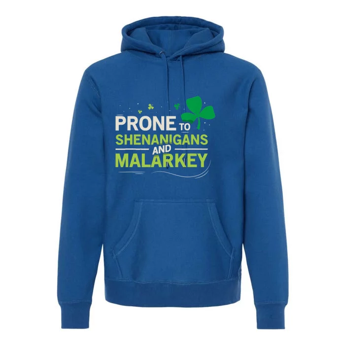 Prone To Shenanigans And Malarkey Funny Ireland Leprechaun Irish Gift Premium Hoodie