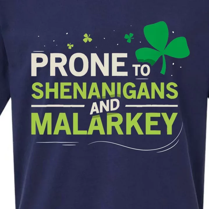 Prone To Shenanigans And Malarkey Funny Ireland Leprechaun Irish Gift Sueded Cloud Jersey T-Shirt