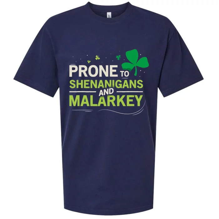 Prone To Shenanigans And Malarkey Funny Ireland Leprechaun Irish Gift Sueded Cloud Jersey T-Shirt