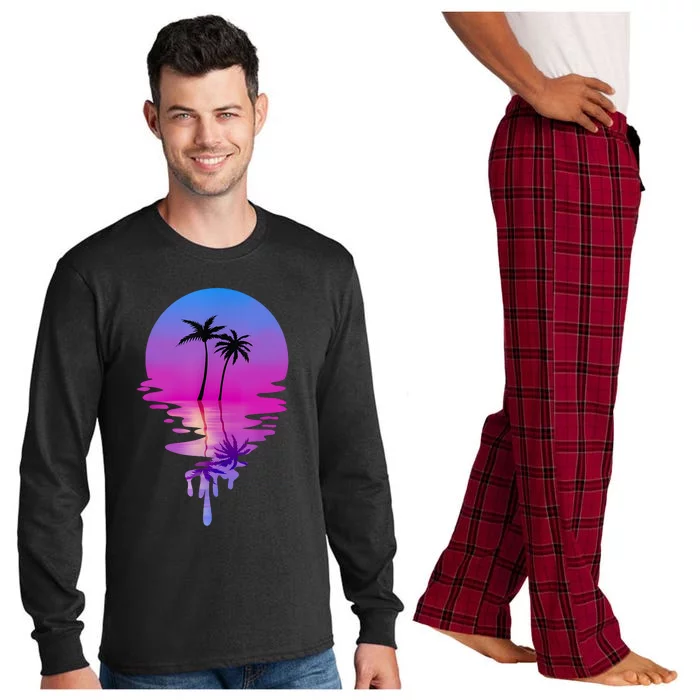 Palm Trees Summer Vacation Beach Retro Palm Trees Long Sleeve Pajama Set