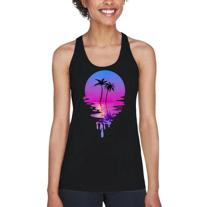 Palm Trees Summer Vacation Beach Retro Palm Trees Women's Racerback Tank