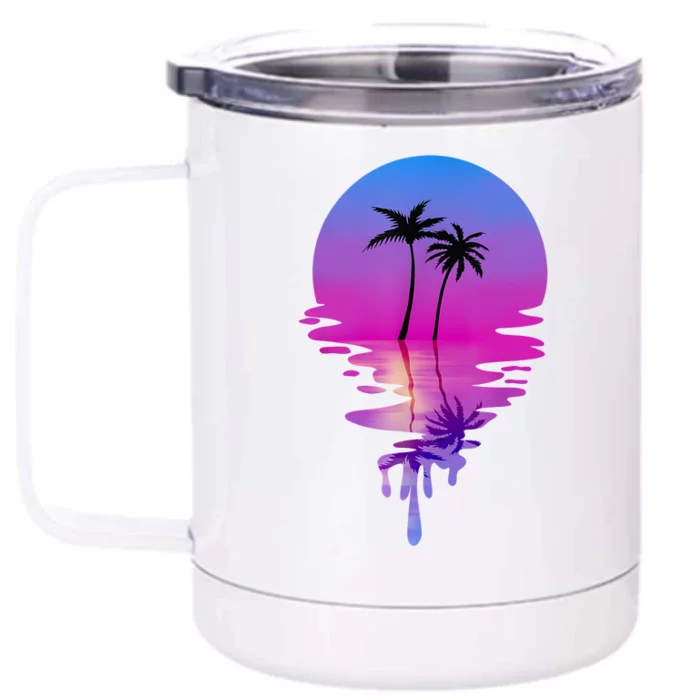 Palm Trees Summer Vacation Beach Retro Palm Trees Front & Back 12oz Stainless Steel Tumbler Cup