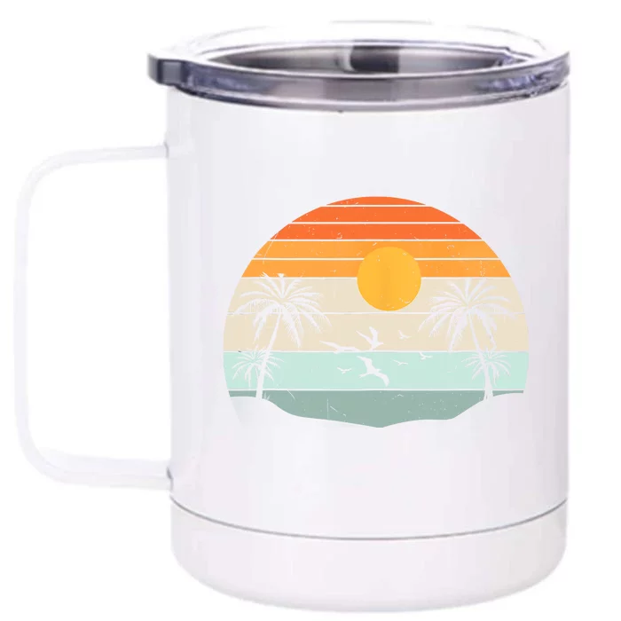 Palm Trees Summer Vacation Beach Sunshine Summer Retro Gifts Front & Back 12oz Stainless Steel Tumbler Cup