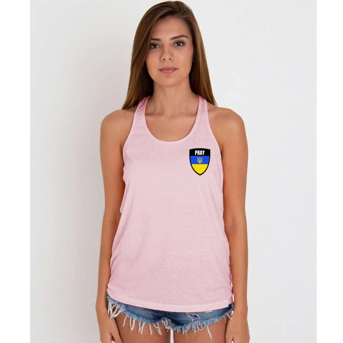 Pray Tactical Support Ukrainian Flag Shield I Stand With Ukraine Military Women's Knotted Racerback Tank