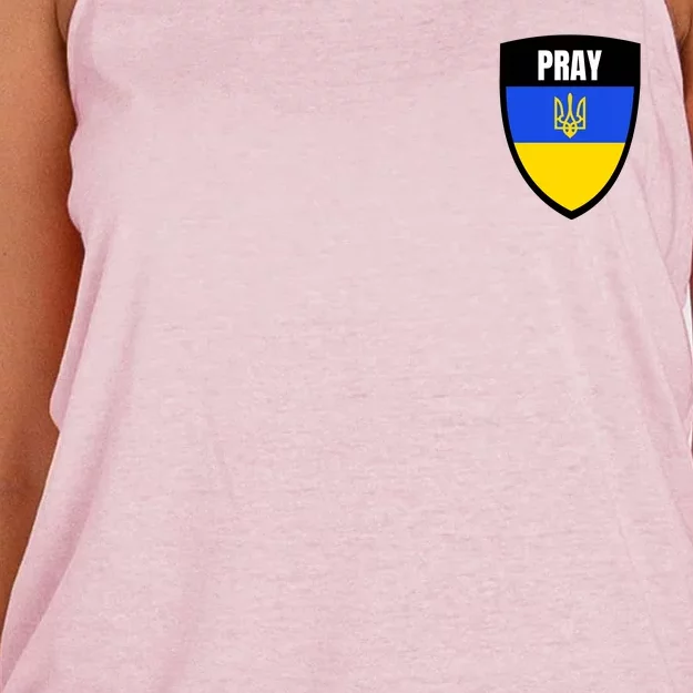 Pray Tactical Support Ukrainian Flag Shield I Stand With Ukraine Military Women's Knotted Racerback Tank