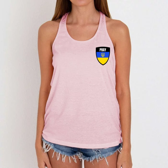 Pray Tactical Support Ukrainian Flag Shield I Stand With Ukraine Military Women's Knotted Racerback Tank