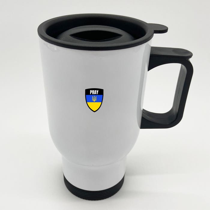 Pray Tactical Support Ukrainian Flag Shield I Stand With Ukraine Military Front & Back Stainless Steel Travel Mug