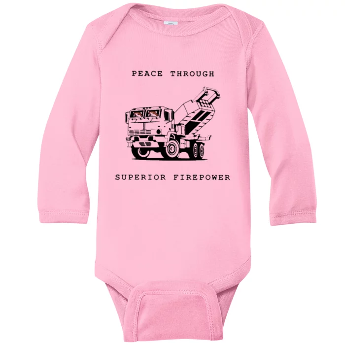 Peace Through Superior Firepower Baby Long Sleeve Bodysuit