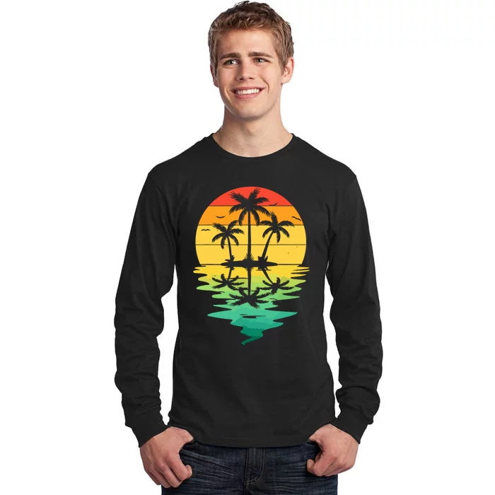 Palm Tree Silhouette Sunset Retro Vintage 70s Nature Lover Tall Long Sleeve T-Shirt