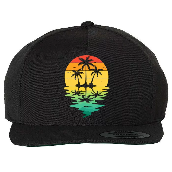 Palm Tree Silhouette Sunset Retro Vintage 70s Nature Lover Wool Snapback Cap