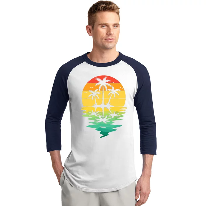 Palm Tree Silhouette Sunset Retro Vintage 70s Nature Lover Baseball Sleeve Shirt