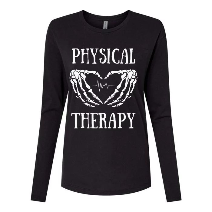 Physical Therapy Skeleton Hand Heartbeat Halloween PT Womens Cotton Relaxed Long Sleeve T-Shirt