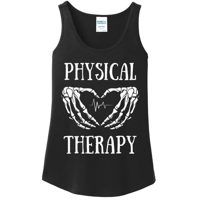 Physical Therapy Skeleton Hand Heartbeat Halloween PT Ladies Essential Tank