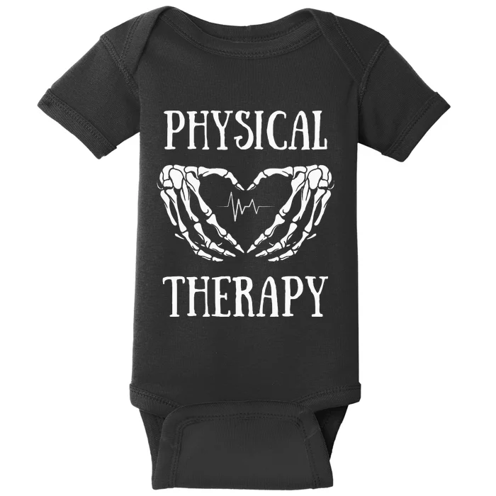 Physical Therapy Skeleton Hand Heartbeat Halloween PT Baby Bodysuit