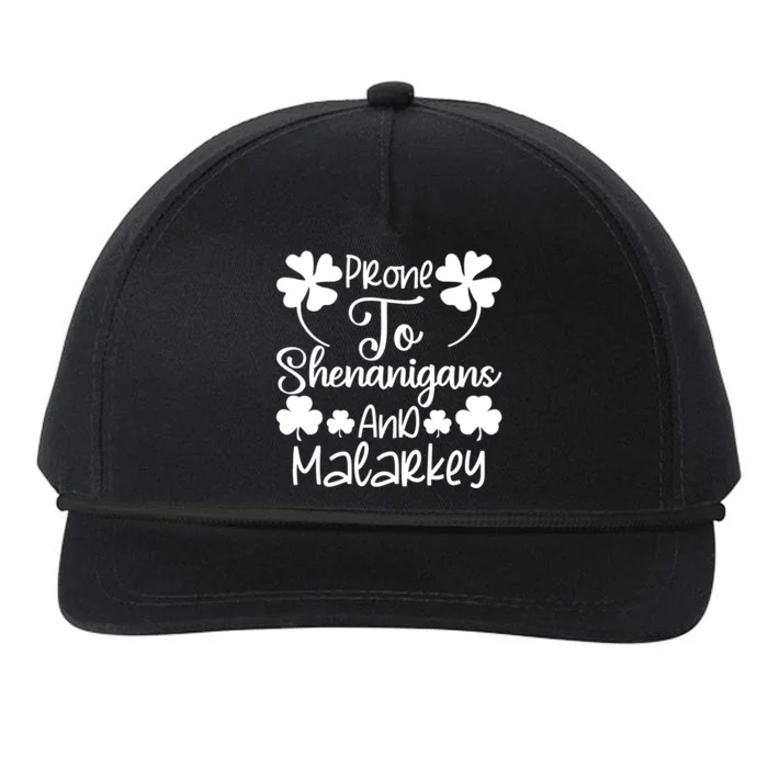 Prone To Shenanigans And Malarkey Funny St Patricks Day Design Snapback Five-Panel Rope Hat