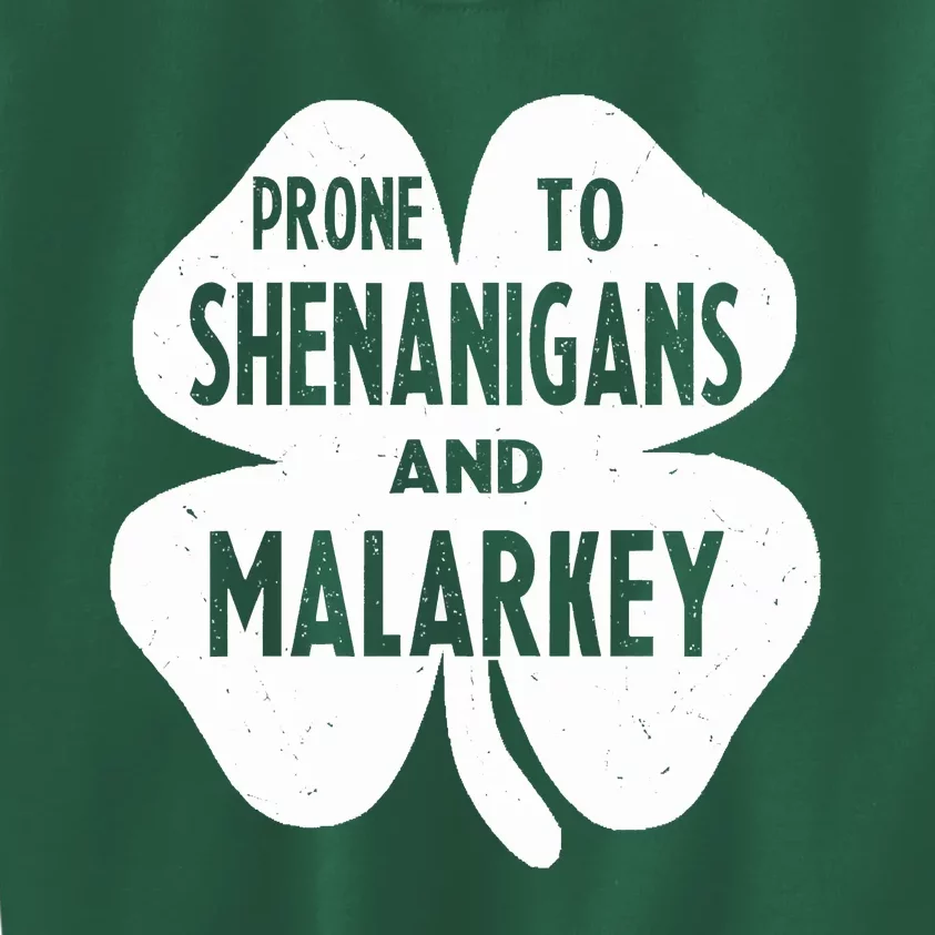 Prone To Shenanigans And Malarkey Funny St Patricks Day Kids Sweatshirt