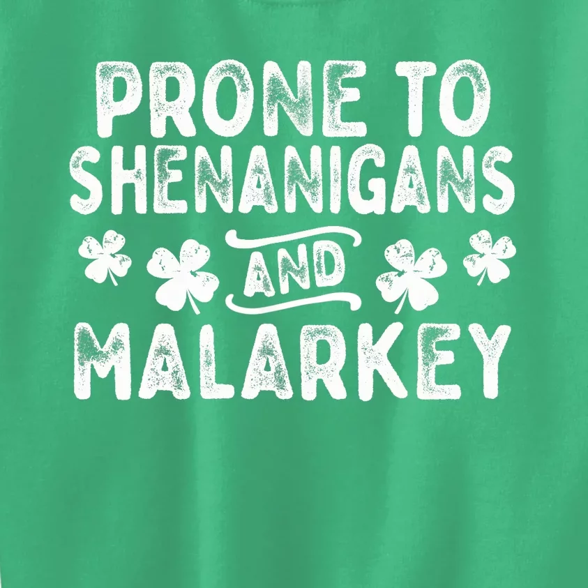 Prone To Shenanigans and Malarkey St Patricks Day Kids Sweatshirt